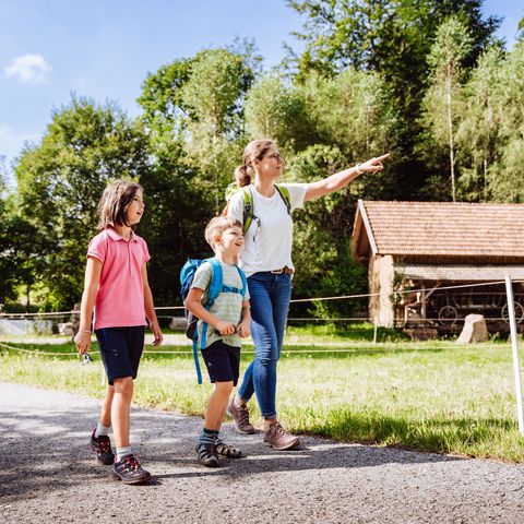 Familie wandert auf einem Wanderweg in Baiersbronn