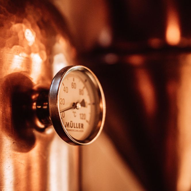 Temperaturmessgerät an der Destillieranlage von Schray´s Destillery aus Schönmünzach