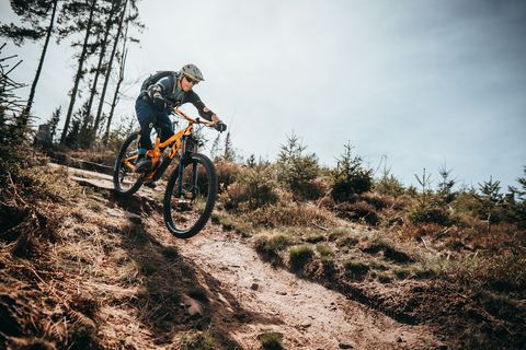Ein Mountainbiker fährt über einen Trail in Baiersbronn.