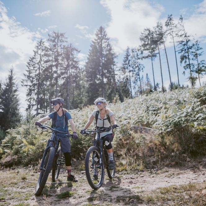 Zwei Frauen auf ihren Mountainbikes im Baiersbronner Bikehimmel